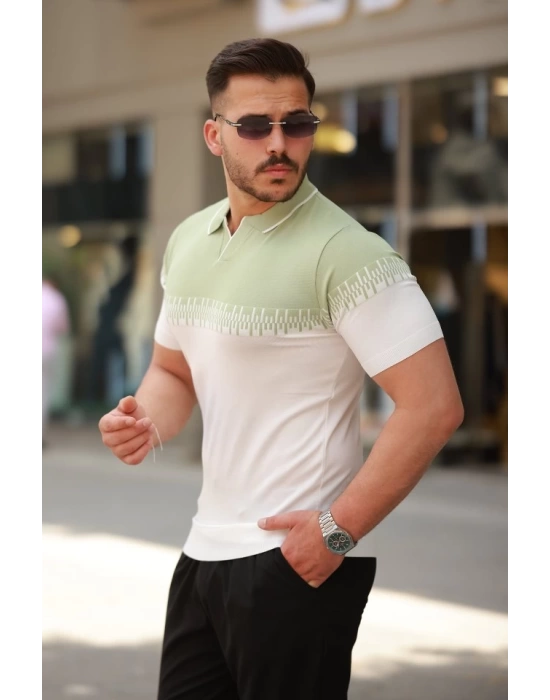 Erkek Hemşire Yaka çift Renk Kısa Kollu Tişört