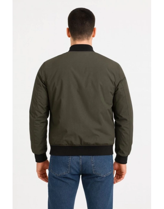 Erkek Içi Astarlı Fermuarlı Bomber Mont Ceket - Haki