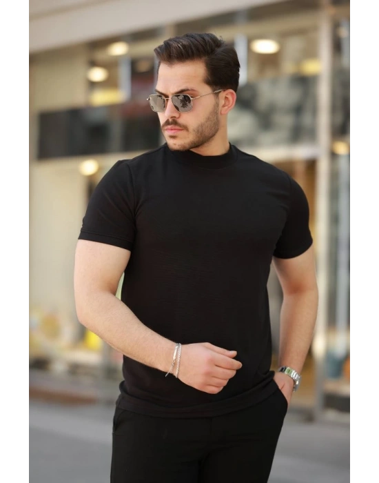 Erkek Ince çizgi Dokulu Kısa Kollu T-shirt
