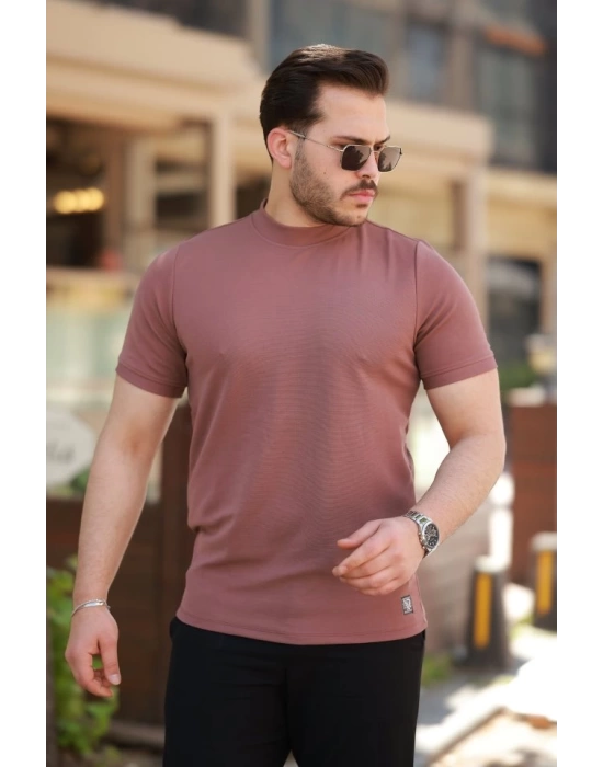 Erkek Ince çizgi Dokulu Kısa Kollu T-shirt