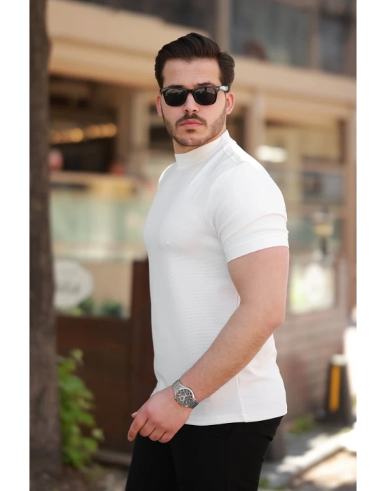 Erkek Ince çizgi Dokulu Kısa Kollu T-shirt