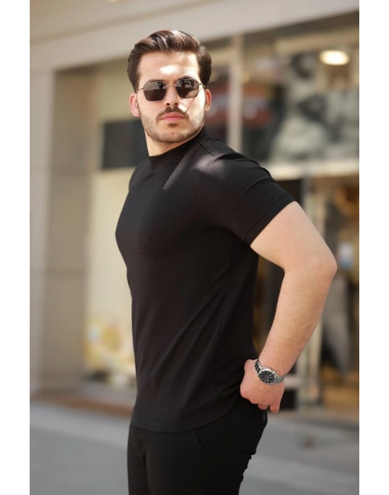Erkek Ince çizgi Dokulu Kısa Kollu T-shirt
