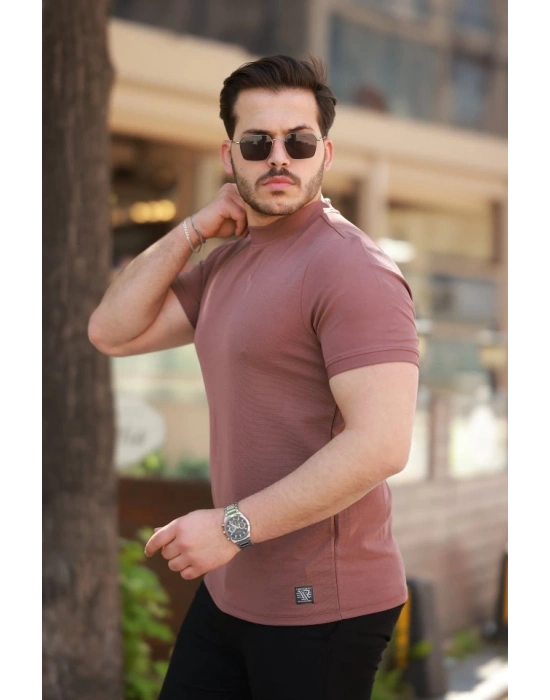 Erkek Ince çizgi Dokulu Kısa Kollu T-shirt