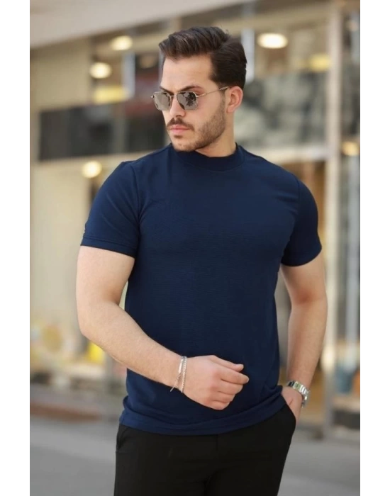 Erkek Ince çizgi Dokulu Kısa Kollu Tişört