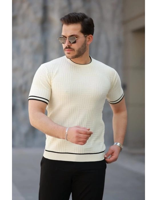 Erkek Jakarlı Ribanalı Kısa Kollu T-shirt