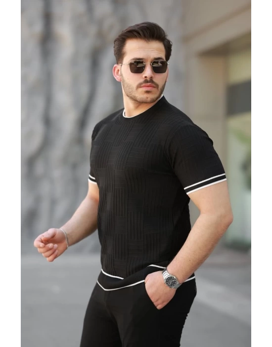 Erkek Jakarlı Ribanalı Kısa Kollu T-shirt