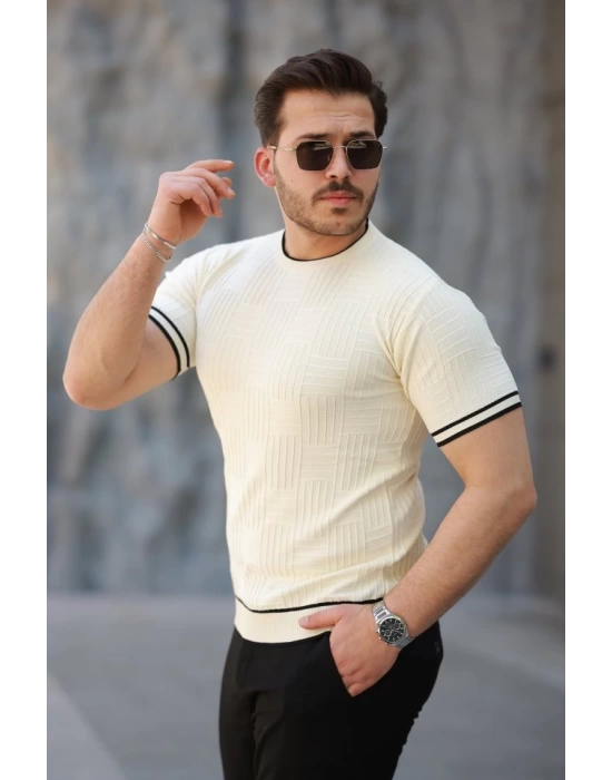 Erkek Jakarlı Ribanalı Kısa Kollu T-shirt