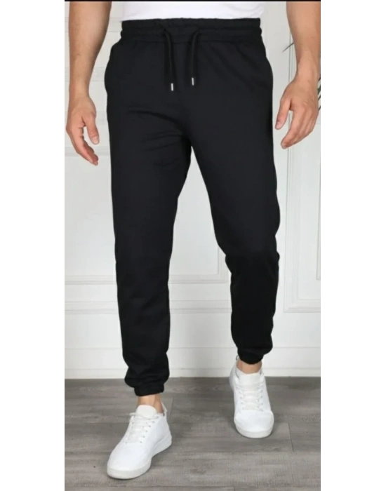 Erkek Jogger Eşofman Altı Rahat Kalıp, Cepli, Lastikli Paça, Günlük Spor Pantolon - Siyah