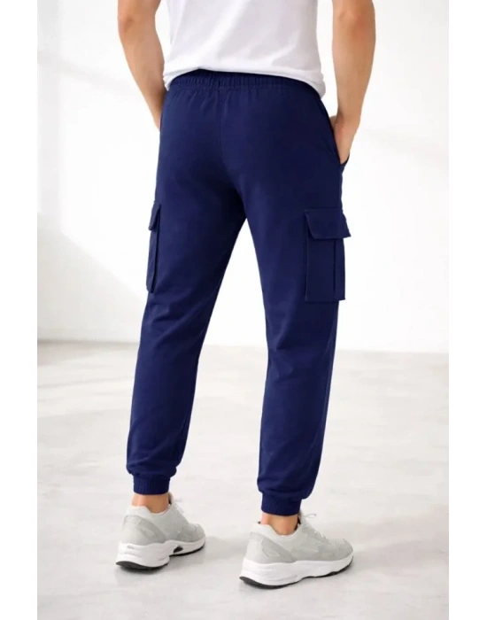 Erkek Jogger Eşofman Altı Regular Fit , Kargo Cepli, Lastikli Paça, Günlük Spor Pantolon - Lacivert