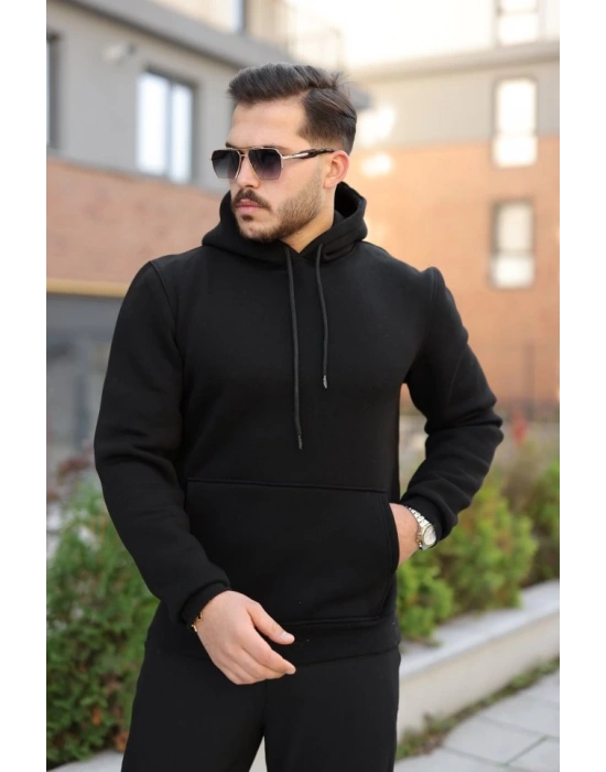 Erkek Kapüşonlu Üç İplik Şardonlu Hoodie
