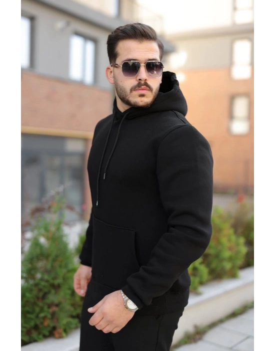 Erkek Kapüşonlu Üç İplik Şardonlu Hoodie