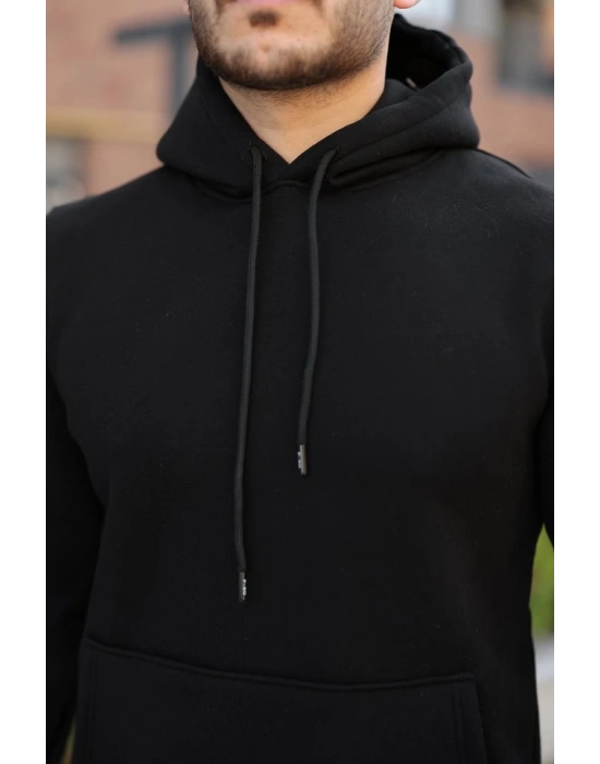 Erkek Kapüşonlu Üç İplik Şardonlu Hoodie
