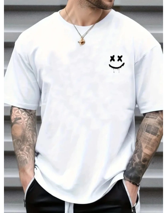 Erkek Kısa Kollu Bisiklet Yaka Baskılı Süprem Tişört