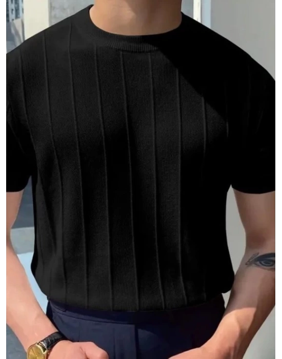 Erkek Kısa Kollu Bisiklet Yaka çizgili Triko Bluz