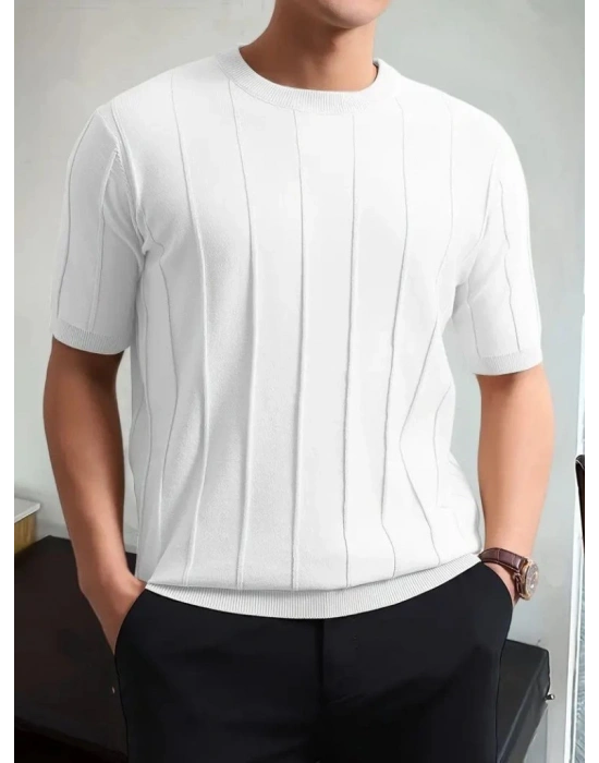 Erkek Kısa Kollu Bisiklet Yaka çizgili Triko Tshirt