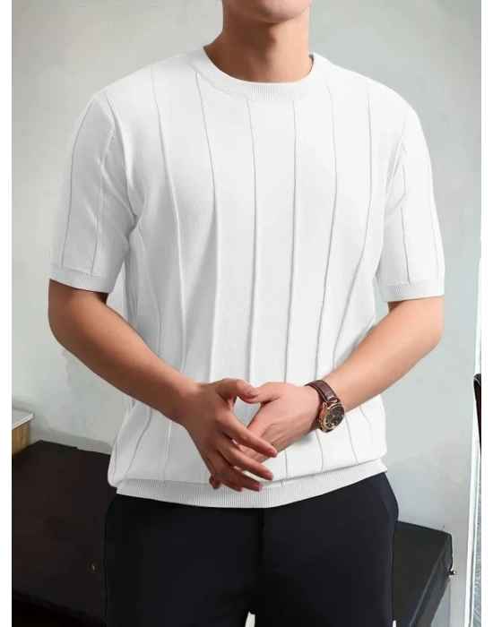 Erkek Kısa Kollu Bisiklet Yaka çizgili Triko Tshirt