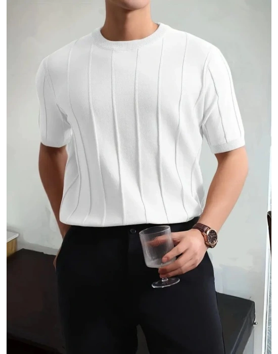 Erkek Kısa Kollu Bisiklet Yaka çizgili Triko Tshirt