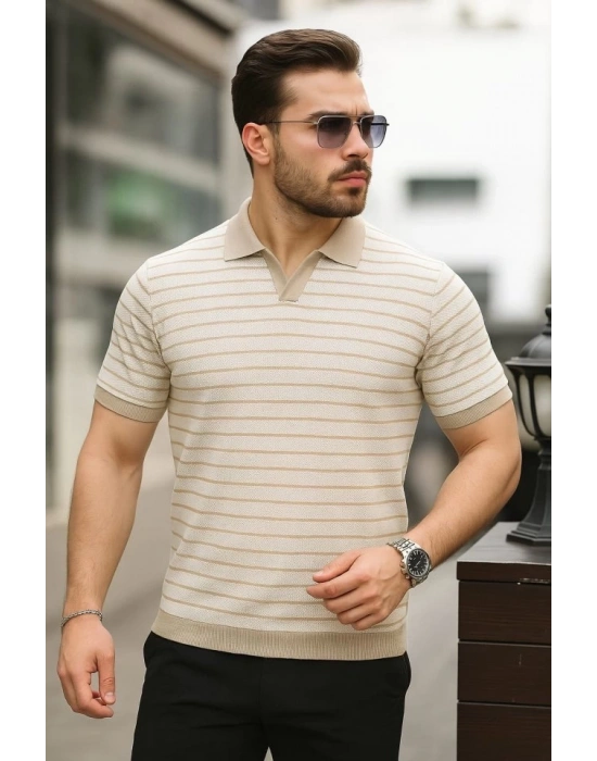 Erkek Kısa Kollu çizgi Desenli örme Kumaş Tshirt