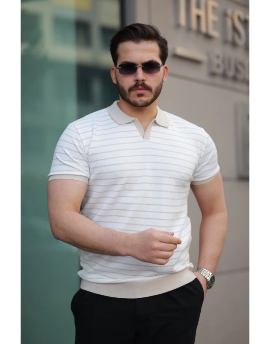 Erkek Kısa Kollu çizgi Desenli örme Kumaş Tshirt