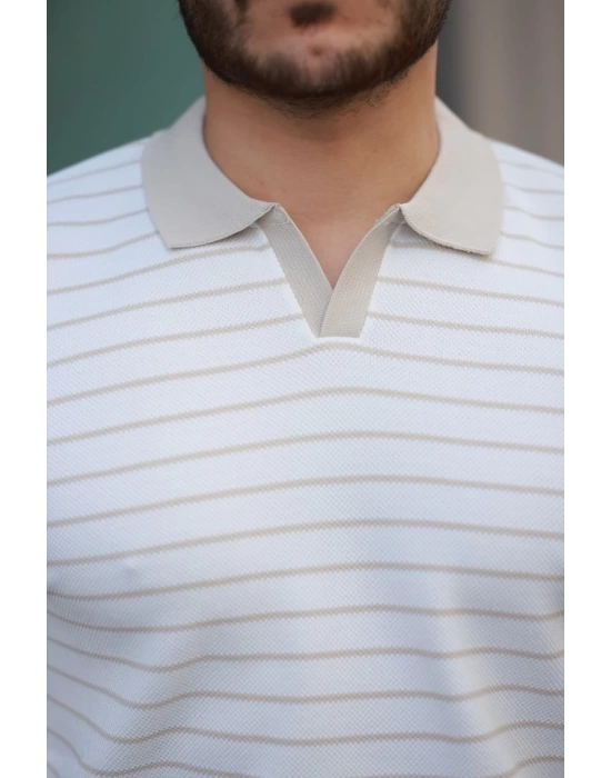 Erkek Kısa Kollu çizgi Desenli örme Kumaş Tshirt