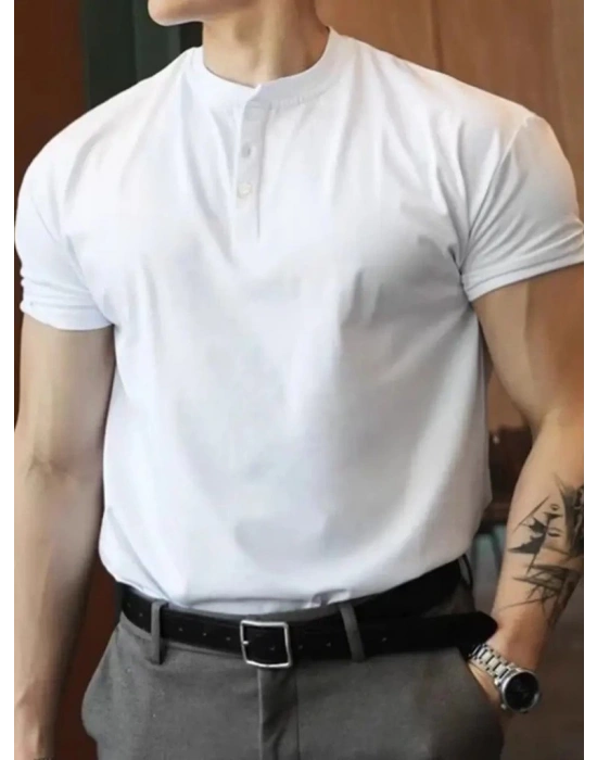 Erkek Kısa Kollu Hakim Yaka önü Düğmeli Viskon Tişört