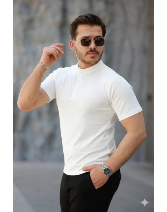 Erkek Kısa Kollu Hakim Yaka önü Düğmeli Viskon Tişört