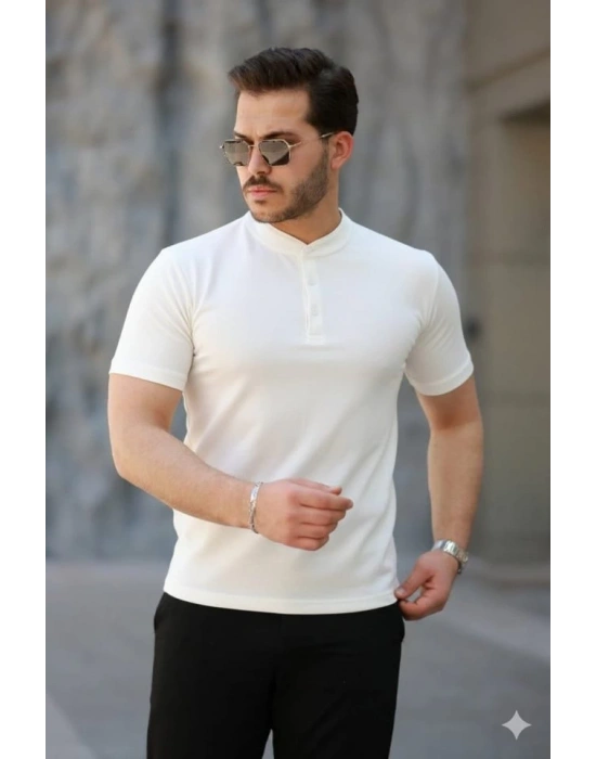 Erkek Kısa Kollu Hakim Yaka önü Düğmeli Viskon Tişört
