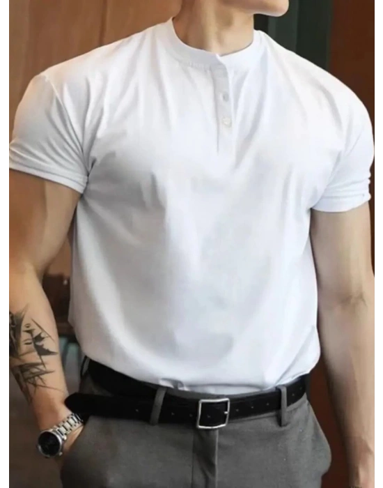 Erkek Kısa Kollu Hakim Yaka önü Düğmeli Viskon Tişört