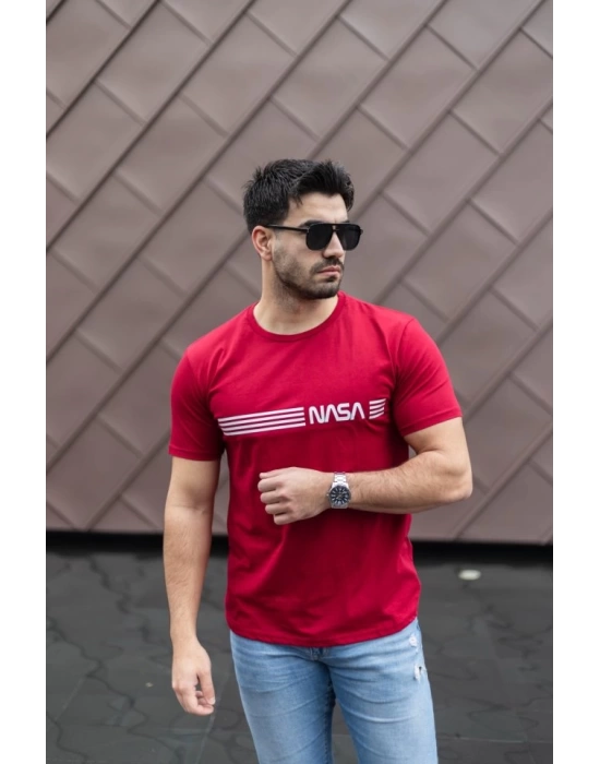 Erkek Kısa Kollu Nasa Baskı Basic Erkek T-shirt