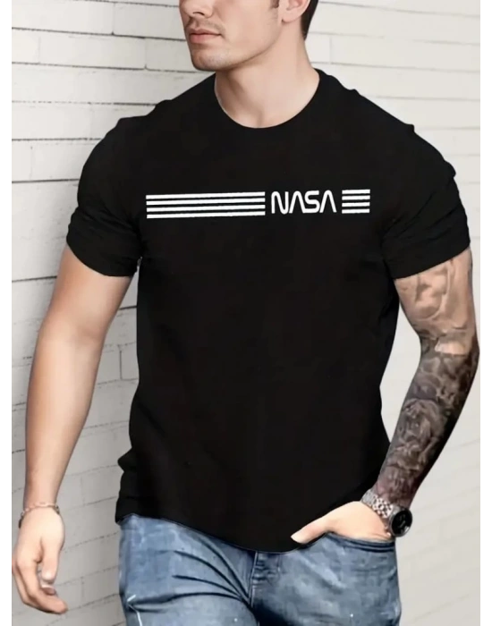 Erkek Kısa Kollu Nasa Baskı Basic Erkek T-shirt