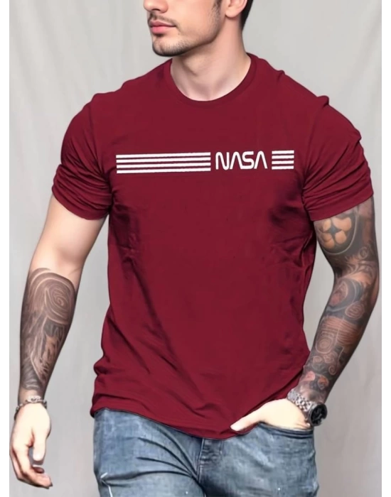 Erkek Kısa Kollu Nasa Baskı Basic Erkek T-shirt