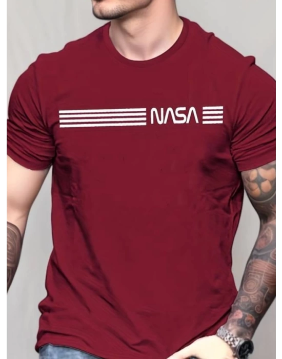 Erkek Kısa Kollu Nasa Baskı Basic Erkek T-shirt