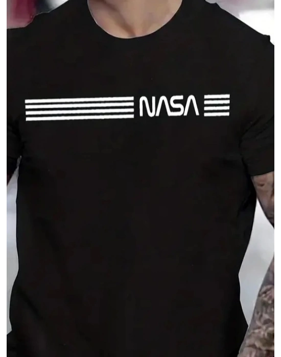 Erkek Kısa Kollu Nasa Baskı Basic Erkek T-shirt