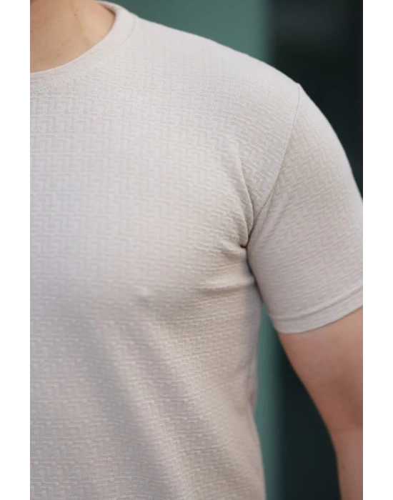 Erkek Kısa Kollu Zigzag Desenli T-shirt