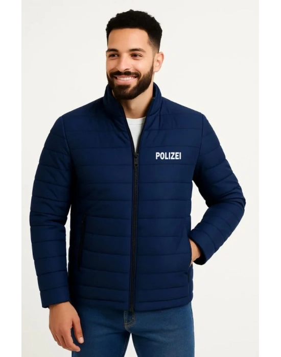 Erkek Mikro Su İtici Kapitone Baskılı Astarlı Fermuarlı Bomber Mont - Lacivert