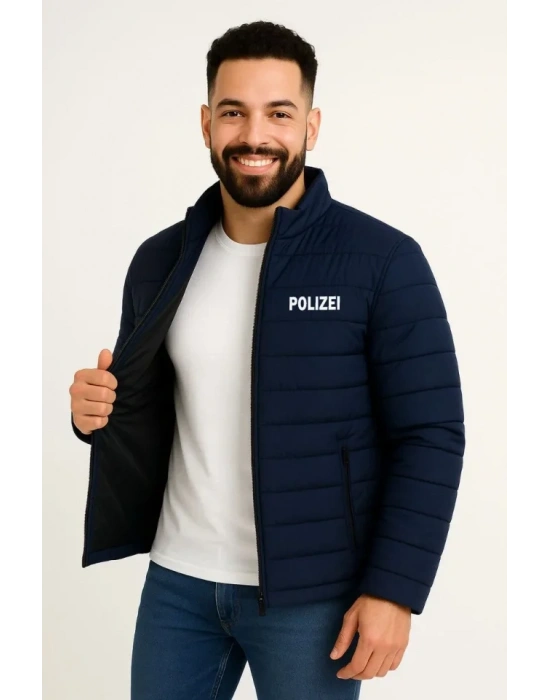 Erkek Mikro Su İtici Kapitone Baskılı Astarlı Fermuarlı Bomber Mont - Lacivert