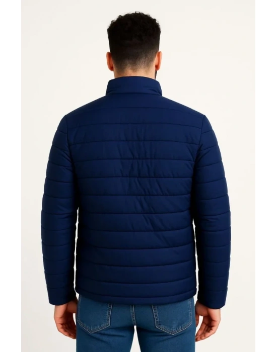 Erkek Mikro Su İtici Kapitone Baskılı Astarlı Fermuarlı Bomber Mont - Lacivert