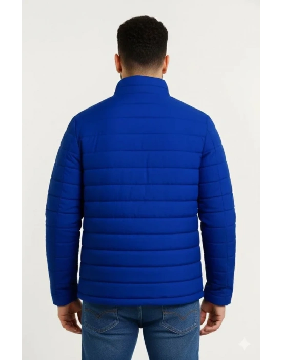 Erkek Mikro Su İtici Kapitone Baskılı Astarlı Fermuarlı Bomber Mont - Saks Mavisi