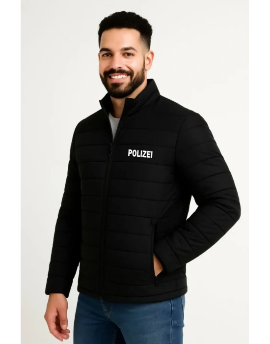 Erkek Mikro Su İtici Kapitone Baskılı Astarlı Fermuarlı Bomber Mont - Siyah