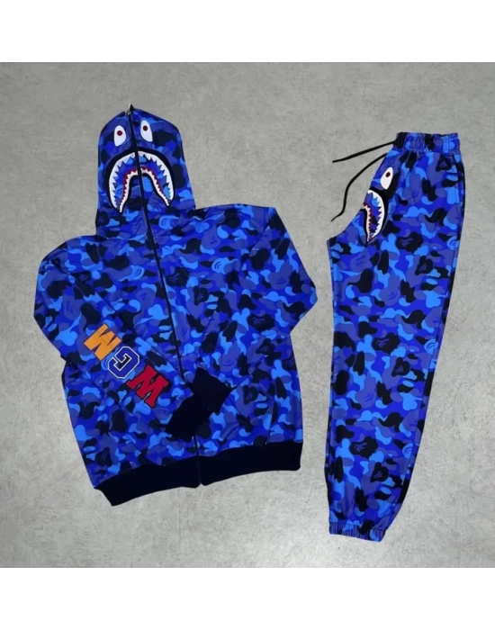 Erkek Nakış İşlemeli Bape Eşofman Takım - Mavi