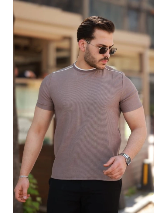 Erkek Omuzlar çizgi Detaylı Kısa Kollu T-shirt