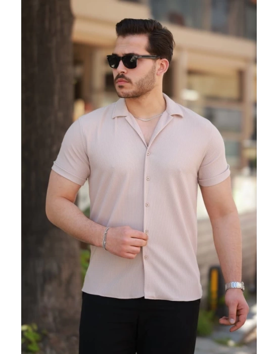 Erkek Ottoman Kumaş Apaj Yaka Kısa Kollu Gömlek