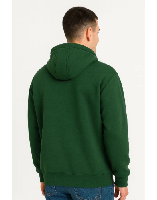 Erkek Ovarsize Kapüşonlu Swetshirt Kanguru Çepli Cıtcıtlı 3 Iplik Şardonlu Hoodie - Haki