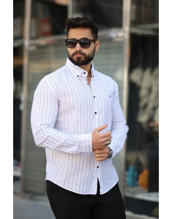 Erkek Pamuklu Çizgi Desenli Gömlek