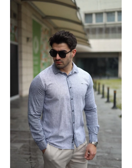 Erkek Pamuklu Keten Kumaş Gömlek