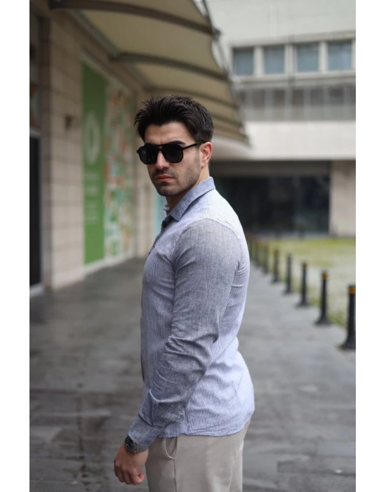 Erkek Pamuklu Keten Kumaş Gömlek