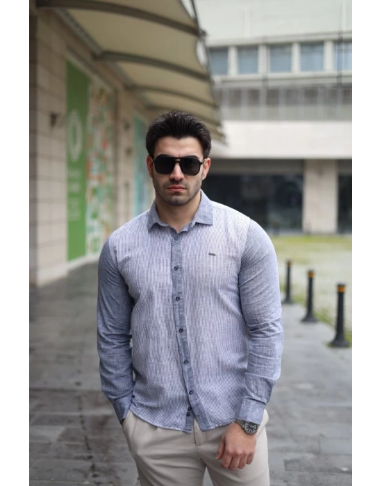 Erkek Pamuklu Keten Kumaş Gömlek