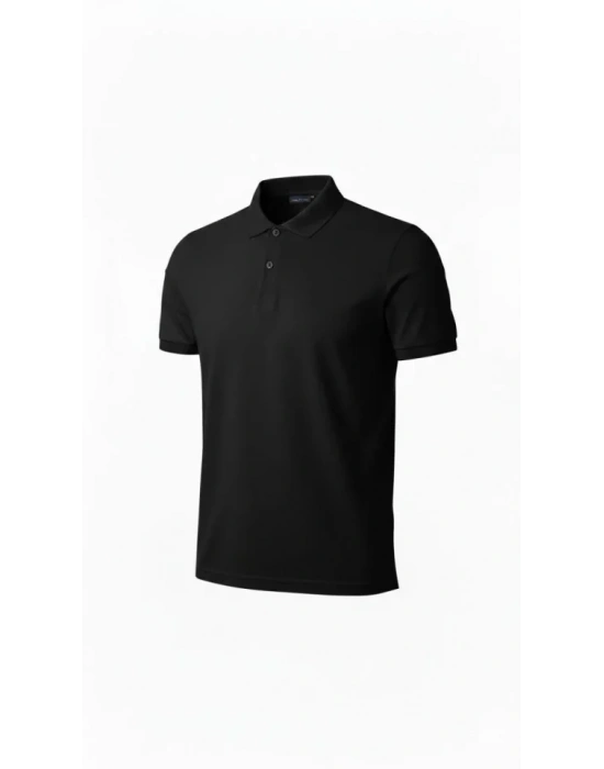 Erkek Pike Kumaş Düğmeli Yaka Regular Fit Günlük Kısa Kol Tişört T-shirt - Siyah