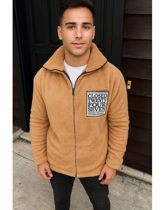 Erkek Polar Fermuarlı Sweatshirt – Kapüşonsuz, Cepli, Yumuşak Dokulu, Oversize Rahat Kalıp, Kışlık Sıcak Tutan Fermuarlı Üst - Kahverengi