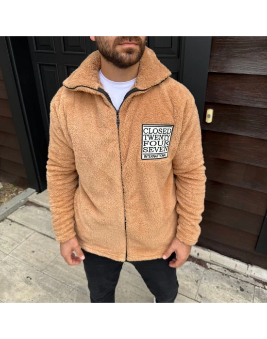 Erkek Polar Fermuarlı Sweatshirt – Kapüşonsuz, Cepli, Yumuşak Dokulu, Oversize Rahat Kalıp, Kışlık Sıcak Tutan Fermuarlı Üst - Kahverengi